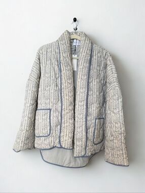 Quilted Shawl Collar Jacket in Light Gray Floral